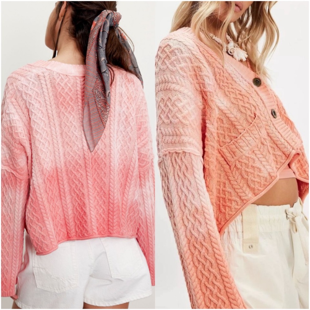 Free People Peach Cable Knit Cardigan NWOT